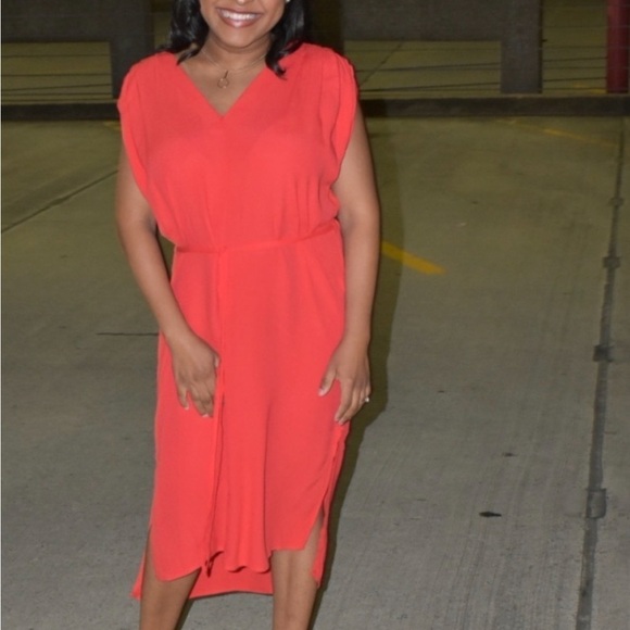 She + Sky Red Dress Midi Blouson Flowy Spring Summer Boho Trendy size S Small - Picture 3 of 8